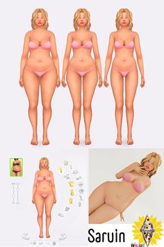 three different views of the same woman's body in various poses, with an image of