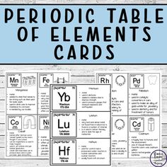 the periodic table of elements cards are shown with their names and symbols, including hydrogens