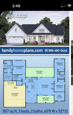 the floor plan for this home is shown in two different colors and sizes, including blueprint