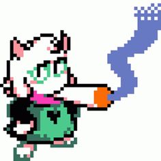 a pixel art image of a cat holding an object in her hand and pointing it at the viewer