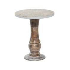 a small table with a marble top and metal base on an isolated white background photo