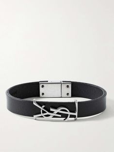 Black Opyum Leather and Silver-Tone Bracelet | SAINT LAURENT | MR PORTER Ysl Bracelet, Saint Laurent Collection, Mens Jewerly, Gossip Girl Outfits, Jewelry Aesthetic, Ysl Logo, Mens Bracelet Silver, Bracelet For Men, Pants Design