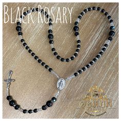 Black Rosary made out of 6/0 Czech and glass beads with gold cross and pendant. Black Rosary, Head And Heart, Human Soul, Gold Cross, Rosary, Making Out, Bead Work, Glass Beads, Beaded Necklace