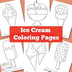 ice cream coloring pages with the words ice cream coloring pages in red and white on them