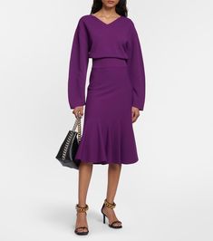 Stretch Jersey Midi Skirt in Purple - Stella Mc Cartney | Mytheresa Stella Mc, Jersey Sweater, Stretch Skirt, Bright Purple, Stella Mccartney, Midi Skirt, Color Design, Top Brands, Perfect Fit