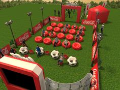 an artist's rendering of a coca cola themed soccer field