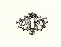 an antique style door handle on a white background with black and white ink drawing by hand