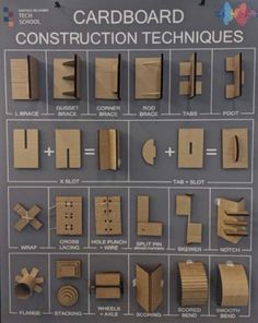 cardboard construction techniques displayed on display in a store window with instructions to make them look like they are made out of wood