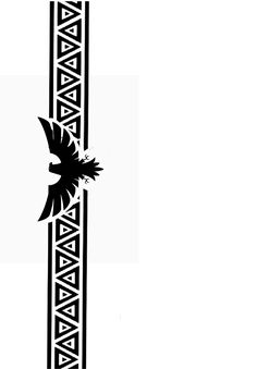 a black and white drawing of a cross with an eagle on it's side