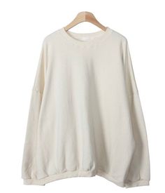 Womens Loose fit Solid Simple Cotton Sweatshirts for Fall and Ivory Beige Long Sleeve Tops With Cozy Fit, Beige Long Sleeve Cozy Fit Top, Plain Long Sleeve Winter Sweatshirt, Basic Oversized Plain Sweater, White Long Sleeve Sweatshirt For Spring, Oversized Basic Plain Sweater, Basic Long Sleeve Plain Sweater, Oversized Solid Color Crew Neck Sweatshirt, Beige Long Sleeve Sweatshirt With Ribbed Cuffs