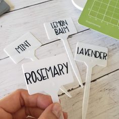 someone is holding up some name tags to spell out their name on the cake toppers