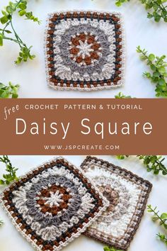 Daisy Granny Square Crochet Daisy Crochet Granny Square, Crochet Daisy Granny Square, Granny Square Free Pattern, Daisy Granny Square, Crochet Granny Square Tutorial, Granny Square Tutorial, Daisy Crochet, Crochet Pattern Instructions