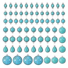 a large collection of turquoise colored stone pendants