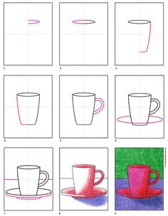 how to draw a cup and saucer step by step instructions for kids with pictures