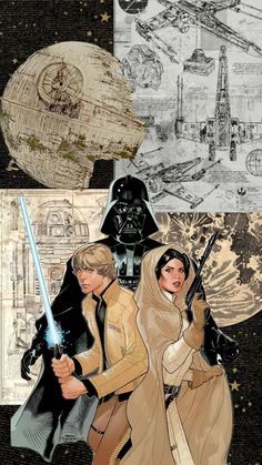 star wars collage featuring luke and princess leisa, darth vader and kytoru