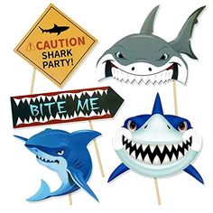 Shark Photo Booth, Kids Birthday Party Decorations, Shark Week Party, Ocean Birthday Party, Shark Photos, Sharks For Kids, Ocean Birthday, Kids Birthday Party Decoration