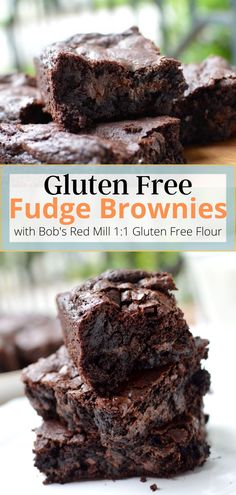 gluten free fudge brownies stacked on top of each other