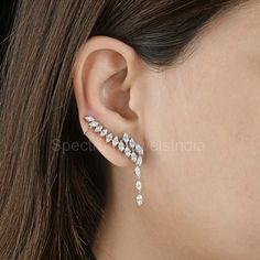 SI/H Marquise Diamond Climber Earrings 18k White Solid Gold Jewelry Gift 3.02 Ct White Gold Ear Climbers With Matching Earrings, Diamond Climber Earrings, Earrings Cuff, Gold Jewelry Gift, Ear Climber, 18k Gold Earrings, Gold Armband, Climber Earrings, Earrings Diamond