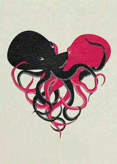 an octopus in the shape of a heart with pink and black tentacles on it's back