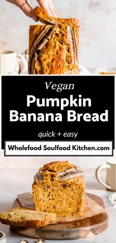 vegan pumpkin banana bread on a cutting board