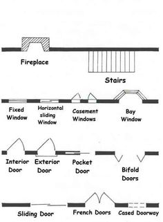 the floor plan for a house with different types of windows and doors on each side