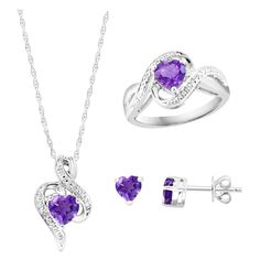 Sterling Silver & Natural Amethyst Suite Ring , Earring & Pendant with Chain Beautiful full suite of Heart shape Amethyst and Zirconium Sterling Silver and Natural Amethyst Suite Ring , Earring & Pendant with Chain Sterling Silver weight 7.5 gm Pure sterling silver which will not tarnish over time. Earring has Push Back and Post Ring is 6.5 and chain is 18 inch long I guaranteed you will be very happy . Super fashionable and amazing bling. Great for Birthday or Christmas gift. It will come in a Heart Shaped Jewelry, Ring Earring, Jewellery Sets, Pendant With Chain, Amethyst Jewelry, Royal Jewelry, Lovely Jewellery, Bulk Order, Gorgeous Jewelry