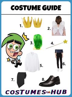 the costume guide for an adult male is shown