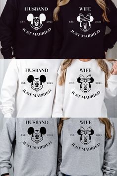 Disney Wife and Husband custom sweatshirt, Personalized Mr and Mrs Disney shirt, Bride and Groom Disney Shirt, Honeymoon Sweater Disney World Honeymoon Shirts, Mr And Mrs Disney Shirts, Anniversary Disney Shirts, Disney Couple Outfits