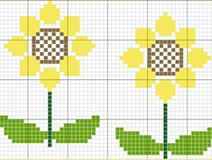 a cross stitch pattern with two yellow flowers