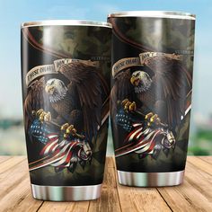 two cups with eagle and american flag on them