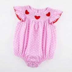 Brand New In Package Smocked Christmas Dresses, Baby Dedication, Pink Bubbles, Romper Jumpsuit, Girls Valentines, Bubble Romper, Red Pants, Pink Polka Dots