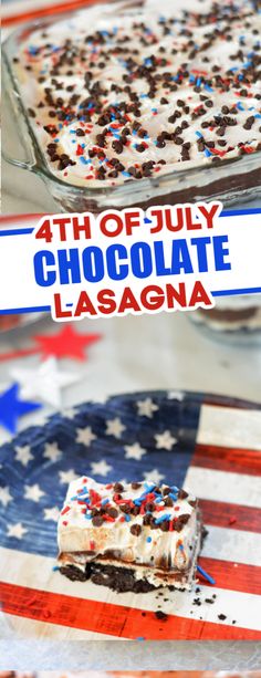 the fourth of july chocolate lasagna is on display