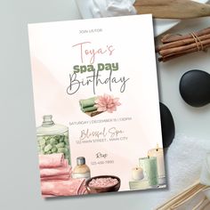 a birthday card with spa items on it