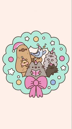 an illustration of cats and dogs with a bow around their neck, surrounded by stars