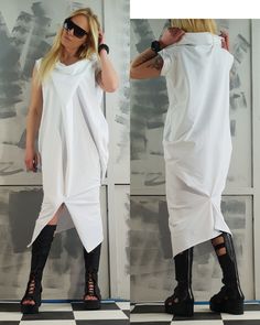 "Non-Standard White Dress, White Cotton Dress, Asymmetrical Dress, One shoulder Dress, Party Dress, Loose Dress, Sleeveless Dress ❤️ Extravagant designs and high quality fabrics! ❤️ Materials & Care Cotton Hand wash at low temperatures. Do not machine dry. Do not iron. Do not dry clean! ❤️ Sizing We can make your piece from XS to 5XL! Everything in the shop can be also made according to your measures free of charge! ❤️ Shipping ✈ Ready to ship The time I need to prepare an order for shipping Stretch Dresses With Asymmetrical Hem For Summer, Spring Sleeveless Asymmetrical Stretch Dress, Sleeveless Stretch Asymmetrical Spring Dress, Spring Sleeveless Stretch Asymmetrical Dress, Summer Stretch Dress With Asymmetrical Hem, Asymmetrical Stretch Summer Dress, Summer Knee-length Asymmetrical Stretch Dress, Stretch Asymmetrical Dress For Summer, Summer Stretch Asymmetrical Dress