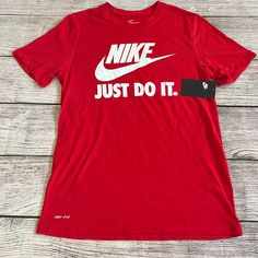 New, With Tags Color: Red And White Size: Small Sku: Dr0561-657 Nike Casual Top In University Red, Nike Casual T-shirt In University Red, Sporty Red Shirt With Letter Print, Sporty Red Crew Neck Shirt, Nike Red Graphic Tee, Nike Red Graphic Tee Top, Red Short Sleeve Shirt With Logo Print, Casual University Red Tops With Logo Print, Casual University Red T-shirt With Logo Print