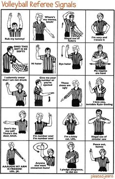 a poster with instructions on how to play the volleyball referee's signals in different positions