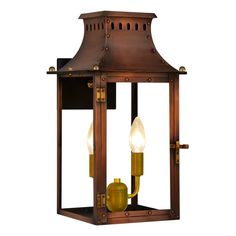 an old fashioned lantern with two candles inside