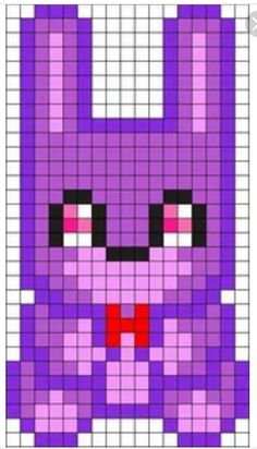 the pixel art is very cute and it looks like an adorable purple bunny with red eyes