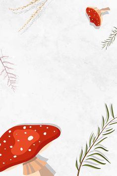 an illustration of mushrooms and plants on a white background with space for text or image