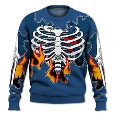 Brand Dunkare High OG Midnight Navy 1s Shirt Skeleton Heart On Fire All Over Print Unisex Sweatshirt Heart On Fire, Skeleton Heart, Blue 11s, Fire Heart, Midnight Navy, Heart On, On Fire, Knitted Sweater, All Over Print