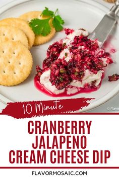 10 Minute Cranberry Jalapeno Cream Cheese Dip is the perfect blend of sweet, tangy, and spicy. Fresh cranberries and jalapenos are combined with cilantro, lime, and sugar, then served on a creamy layer of whipped cream cheese. A vibrant appetizer that's easy to make and packed with flavor, this dip will be a crowd favorite at any gathering. Dried Cranberry Appetizers, Red And Green Appetizers, Cranberry Jalapeno Cream Cheese Dip With Canned Cranberries, Cranberry Jalepeno Dip Costco Recipe, Jalapeno Cranberry Cream Cheese Dip, Cranberry Jalepeno Dip Costco, Jalapeño Cranberry Dip, Hawaii Meals, Jalapeno Cranberry Dip