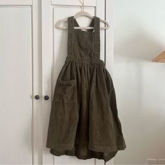 Size 3-4 But Runs Big, Can Work For Many Ages Has Been Washed But Never Worn Questions? Leave A Comment Below! Velvet Pinafore, The Simple Folk, Corduroy Pinafore, Folk Dresses, Corduroy Dress, Pinafore Dress, Mein Style, Olive Color, Overall Dress