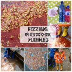 there are many different pictures with the words fizzing firework puddles