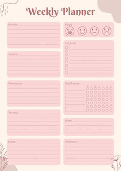 a pink weekly planner with flowers on it