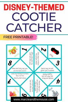 the disney themed cootie catcher is shown in this free printable activity for kids