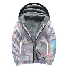 Groovy Vibes: Psychedelic Holographic Sherpa Hoodie for Free-spirited Hippies - 1 Rainbow Hoodie For Winter Streetwear, Holographic Print, Groovy Vibes, Hoodie Fabric, Sherpa Hoodie, Music Festivals, Free Spirited, Sherpa Lined, Stay Cozy