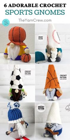 crocheted hats and gnomes are featured in the article, 6 adorable crochet sports gnomes