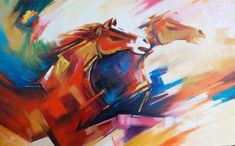 a painting of a horse running in the wind with colors coming out of it's back