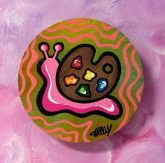 a painting of a snail on a pink background